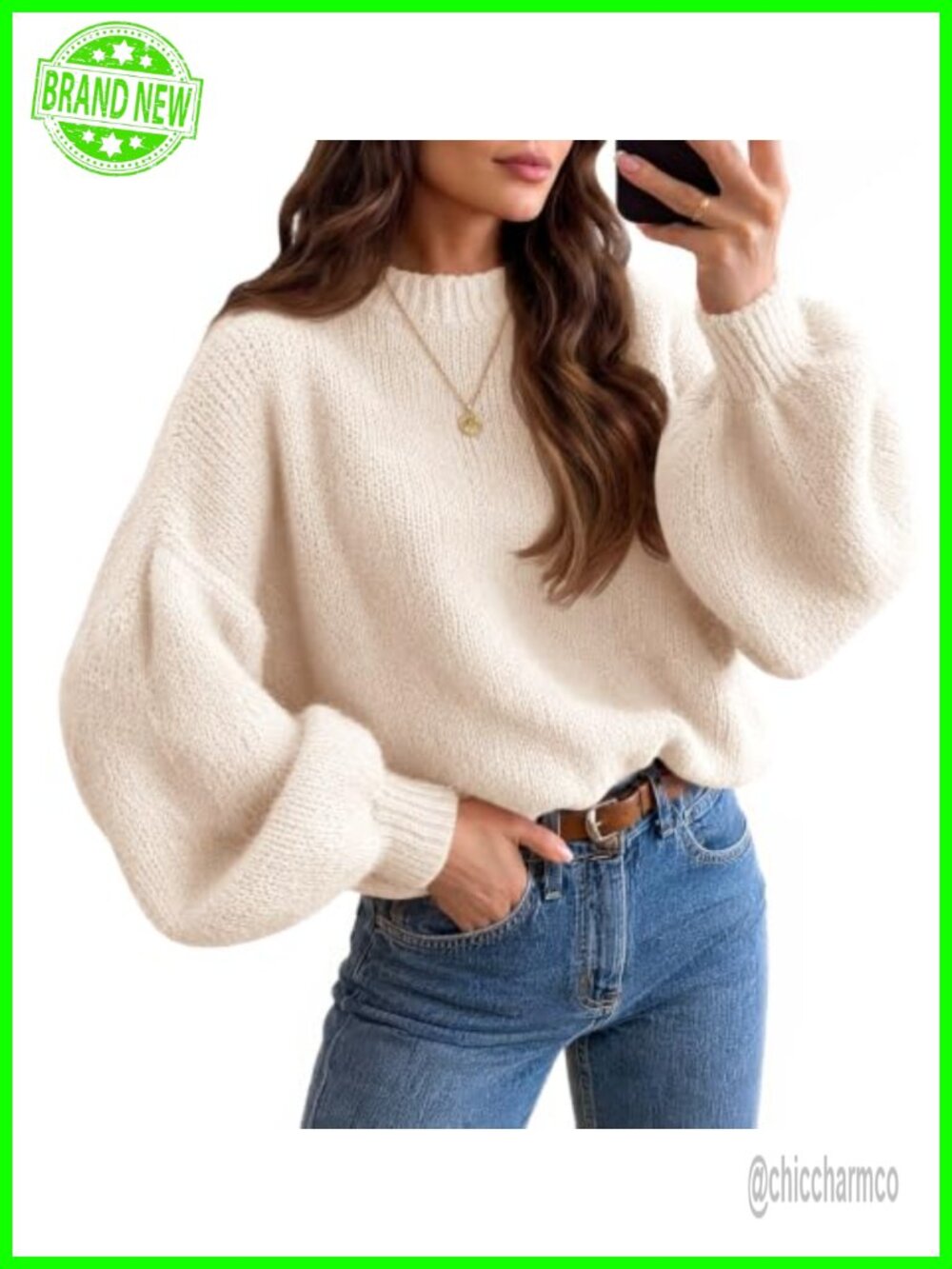 Womens Crew Neck Fall Sweater Slouchy Soft Knit Pullover